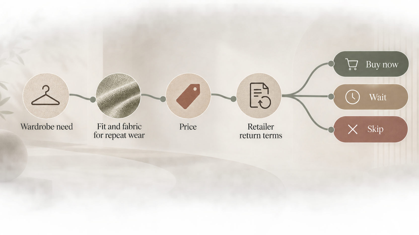 Turn the article's wardrobe, garment, price, and return checks into a compact purchase decision flow