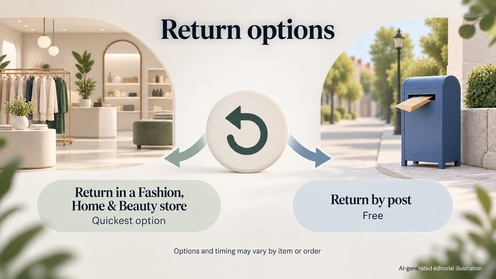 Compare the two return routes stated in the supplied official evidence, and remind readers to check the current options for their order