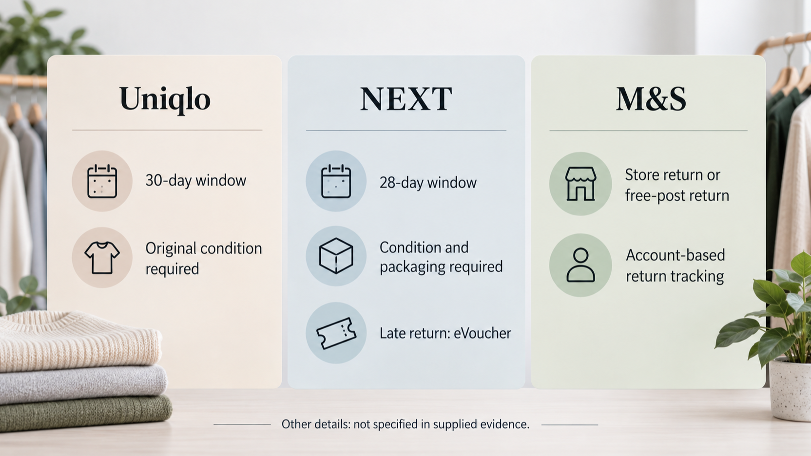 Compare the supplied official return-policy details while keeping each retailer's terms distinct