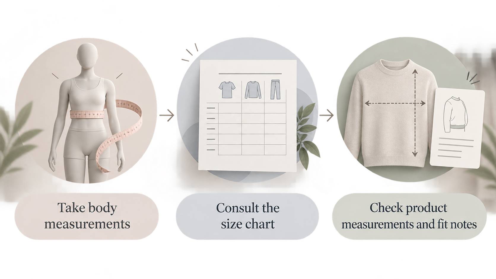 Turn the published sizing steps into a practical visual sequence without implying independent product testing